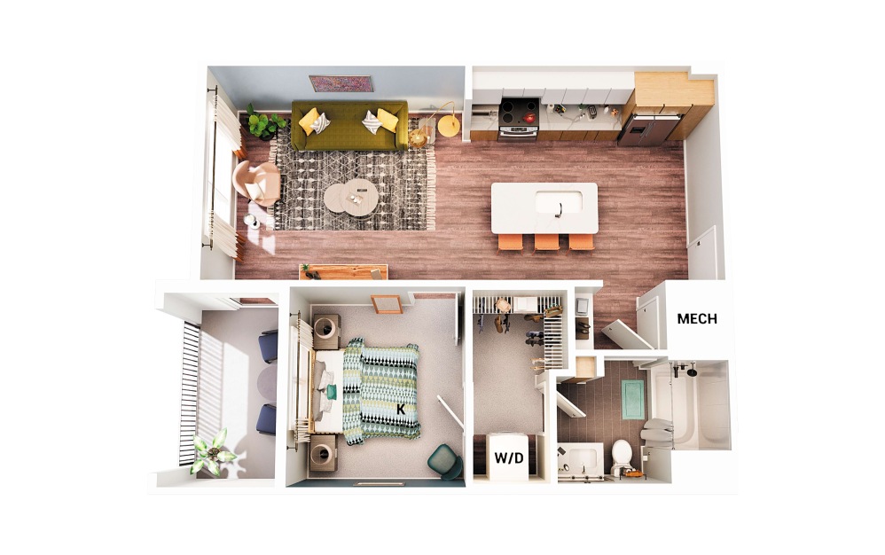 A1 ADA - 1 bedroom floorplan layout with 1 bathroom and 638 square feet (Scheme 1
)