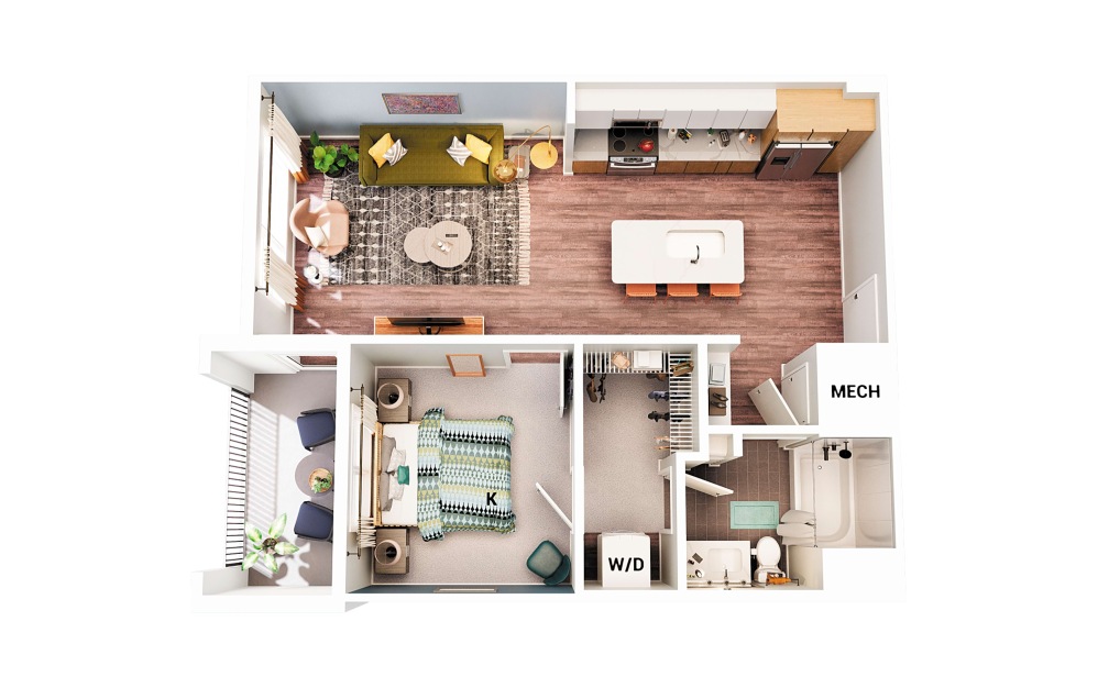 A1 - 1 bedroom floorplan layout with 1 bathroom and 638 - 683 square feet (Scheme 1
)