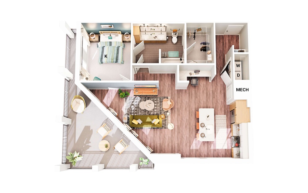A2 - 1 bedroom floorplan layout with 1 bathroom and 977 square feet (Scheme 1
)