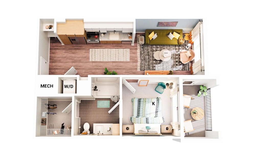 A3 - 1 bedroom floorplan layout with 1 bathroom and 598 - 683 square feet (Scheme 1
)