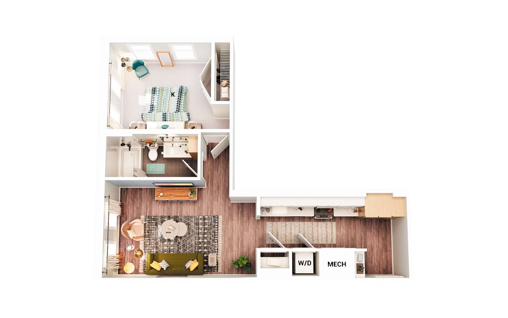 A5 - 1 bedroom floorplan layout with 1 bathroom and 709 square feet (Scheme 1
)