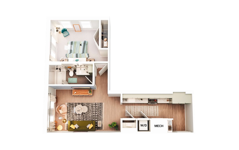 A5 - 1 bedroom floorplan layout with 1 bathroom and 709 square feet (Scheme 2)