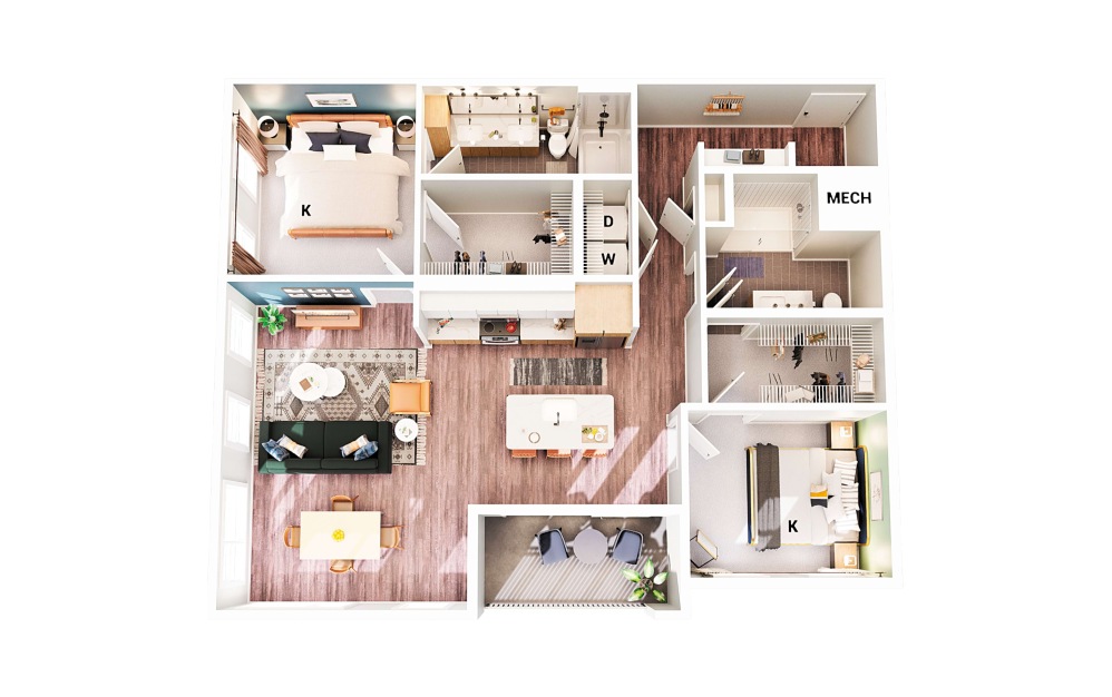 B1 - 2 bedroom floorplan layout with 2 bathrooms and 1158 square feet (Scheme 1
)