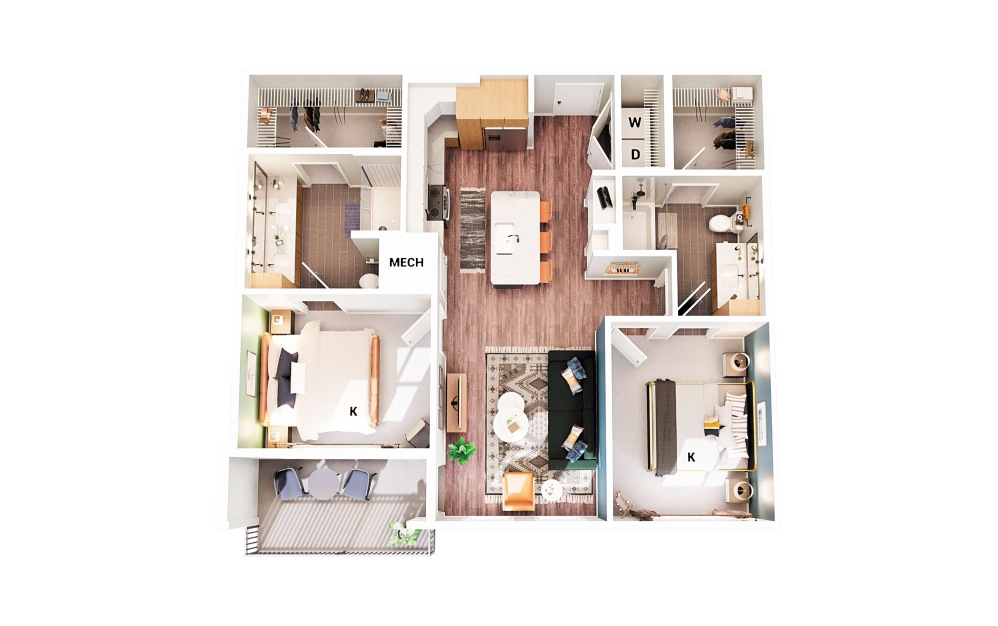 B4 - 2 bedroom floorplan layout with 2 bathrooms and 989 square feet (Scheme 1
)
