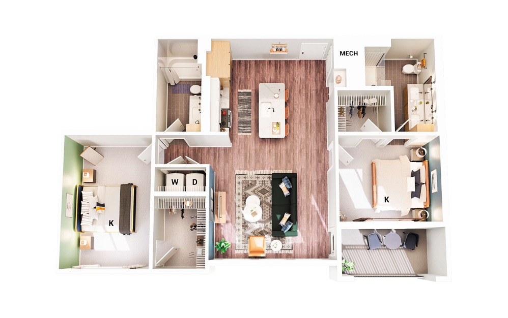 B5 - 2 bedroom floorplan layout with 2 bathrooms and 1102 square feet (Scheme 1
)