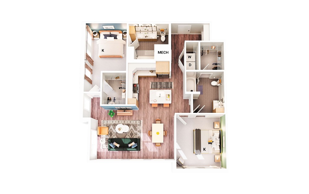 B6 - 2 bedroom floorplan layout with 2 bathrooms and 1228 square feet (Scheme 1
)