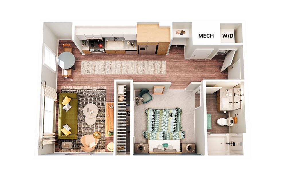 S1 - Studio floorplan layout with 1 bathroom and 600 square feet (Scheme 1
)