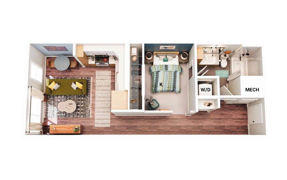 S2 - Studio floorplan layout with 1 bathroom and 640 square feet (Scheme 1
)