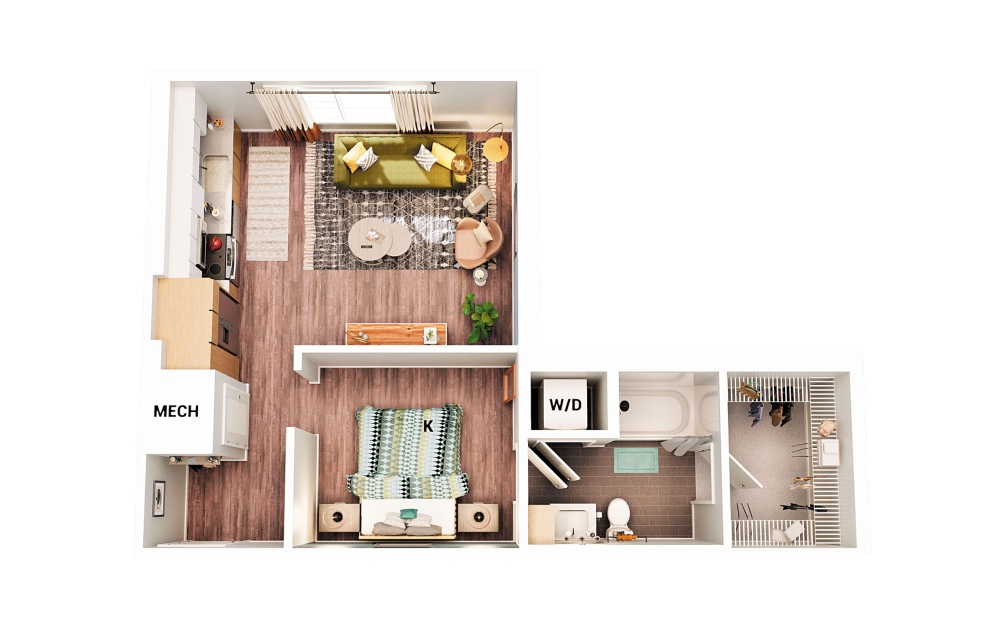 S3 - Studio floorplan layout with 1 bathroom and 644 square feet (Scheme 1
)