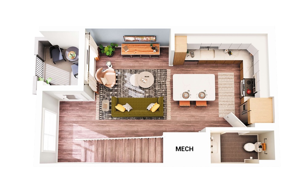 Townhouse A1 - 1 bedroom floorplan layout with 1.5 bathroom and 947 square feet (Floor 1 - Scheme 1
)