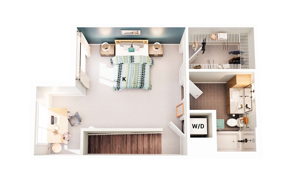 Townhouse A1 - 1 bedroom floorplan layout with 1.5 bathroom and 947 square feet (Floor 1 - Scheme 2
)