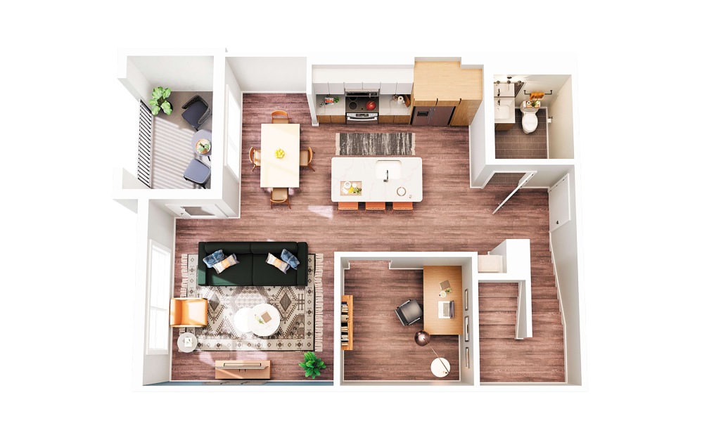Townhouse B1 - 2 bedroom floorplan layout with 2.5 bathrooms and 1236 square feet (Floor 1 - Scheme 1
)