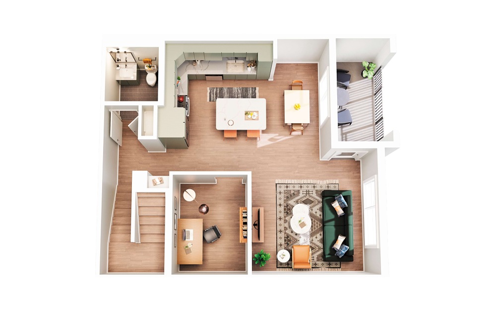 Townhouse B2 - 2 bedroom floorplan layout with 2.5 bathrooms and 1368 square feet (Floor 2 - Scheme 1
)