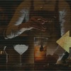 lifestyle image of a person making a cocktail with colorful overlays of arrows and lines